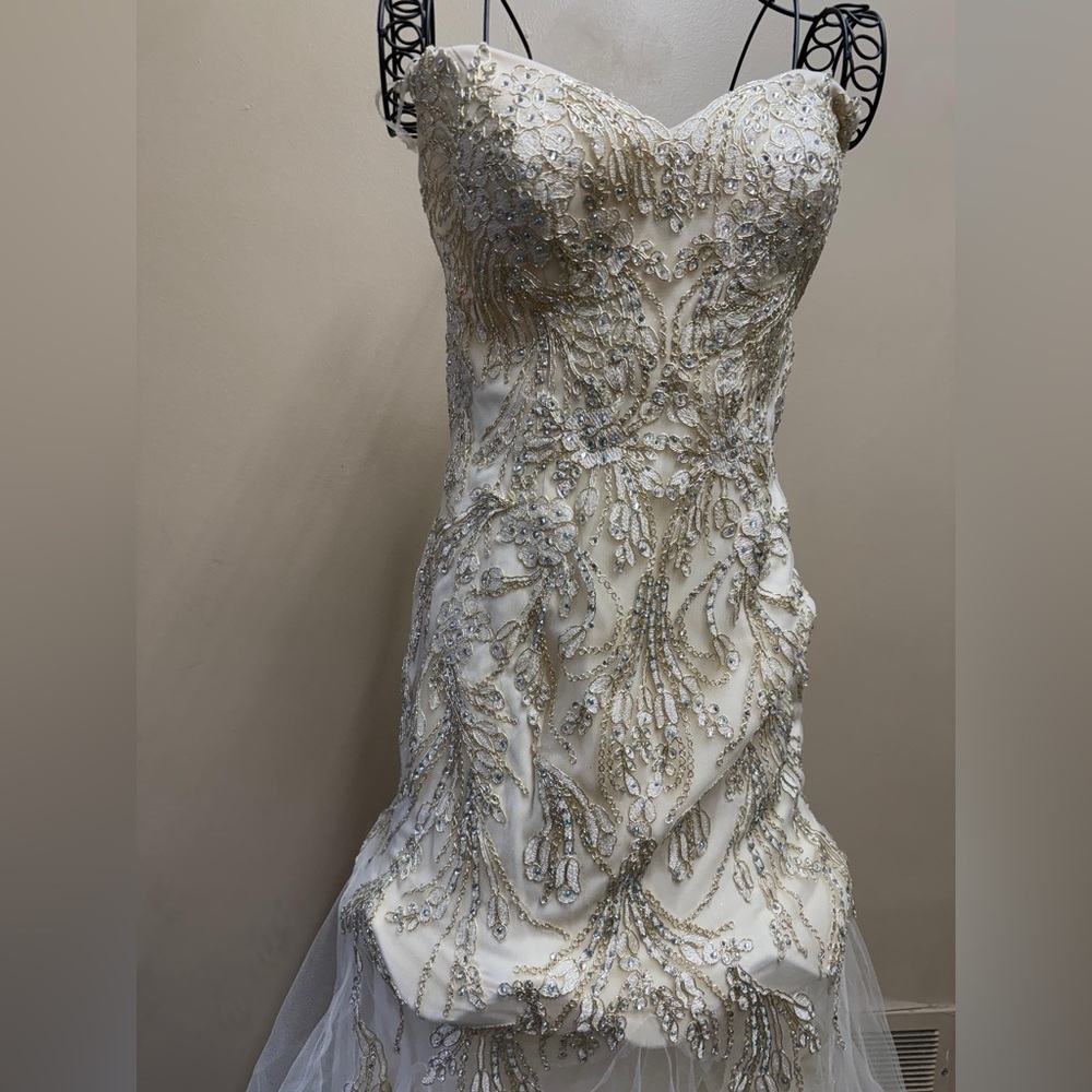 Elegant Cream and Gold Beaded Wedding Dress